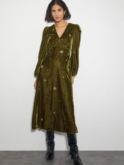 Monsoon Yellow Joyce Embellished Velvet Tea Dress - Image 1 of 5