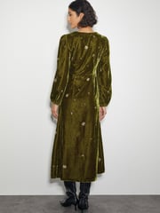 Monsoon Yellow Joyce Embellished Velvet Tea Dress - Image 2 of 5