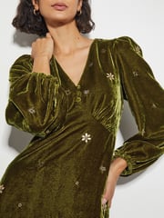 Monsoon Yellow Joyce Embellished Velvet Tea Dress - Image 3 of 5