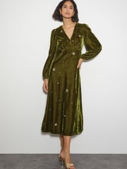Monsoon Yellow Joyce Embellished Velvet Tea Dress - Image 5 of 5