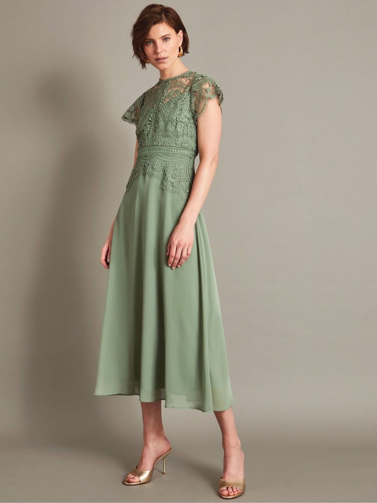 Monsoon Green Monica Lace Midi Dress - Image 1 of 5