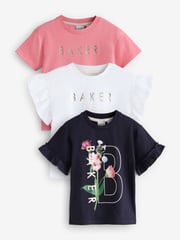Baker by Ted Baker Frill Detail 100% Cotton T-Shirts 3 Pack - Image 1 of 7