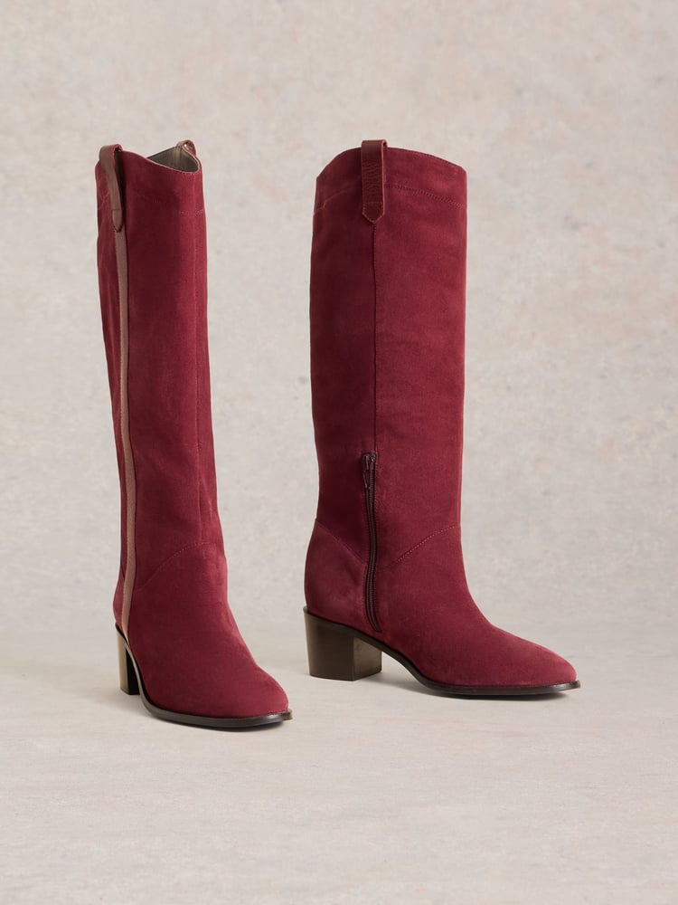 White Stuff Red Izzy Suede Knee High Boots - Image 2 of 4