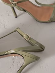 Khaki Green Signature Premium Leather Skinny Strap Heeled Sandals - Image 10 of 11