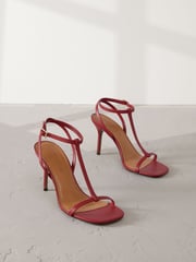 Red Signature Premium Leather Skinny Strap Heeled Sandals - Image 1 of 6