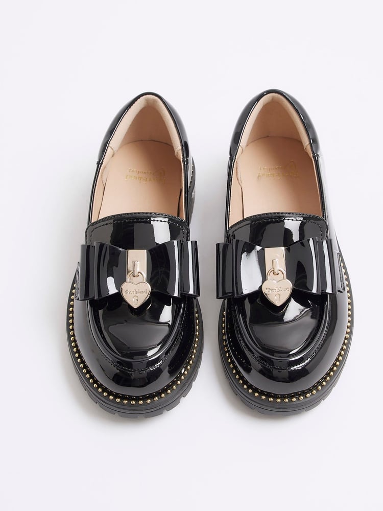 River Island Black Girls Patent Bow Loafers - Image 2 of 5