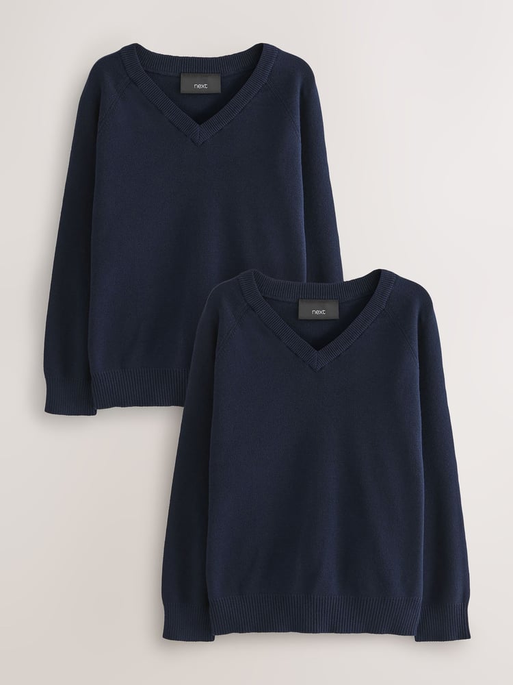 Navy 2 Pack Knitted V-Neck Jumpers (3-16yrs) - Image 1 of 7