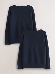 Navy 2 Pack Knitted V-Neck Jumpers (3-16yrs) - Image 2 of 7