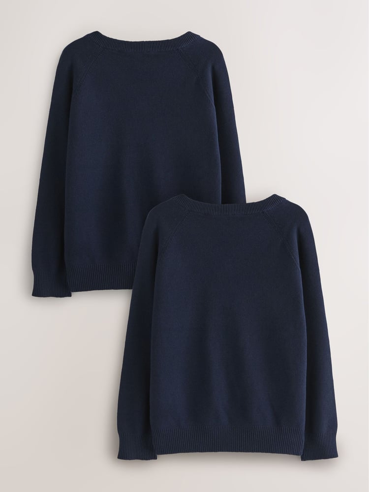 Navy 2 Pack Knitted V-Neck Jumpers (3-16yrs) - Image 2 of 7