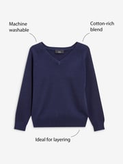 Navy 2 Pack Knitted V-Neck Jumpers (3-16yrs) - Image 3 of 7