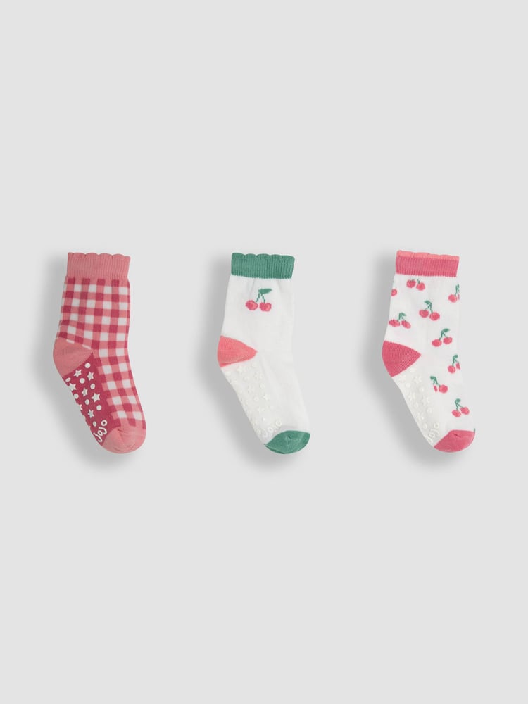 JoJo Maman Bébé Pink 3-Pack Printed Socks - Image 1 of 4