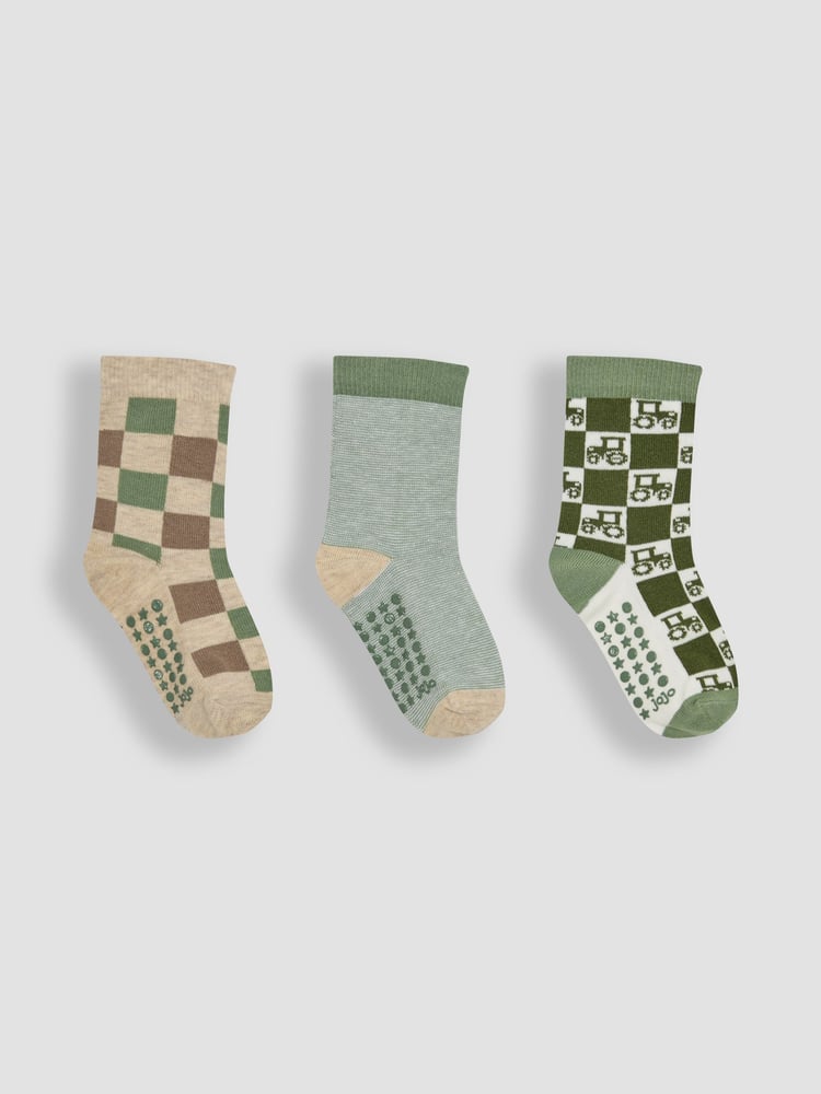 JoJo Maman Bébé Green 3-Pack Tractor Socks - Image 1 of 4