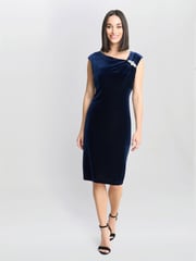 Gina Bacconi Blue Justine Sleeveless Velvet Dress With Trim - Image 3 of 5