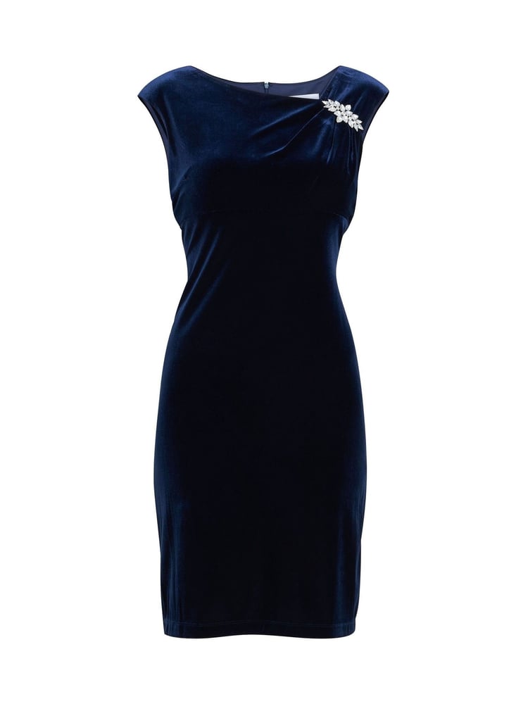 Gina Bacconi Blue Justine Sleeveless Velvet Dress With Trim - Image 5 of 5