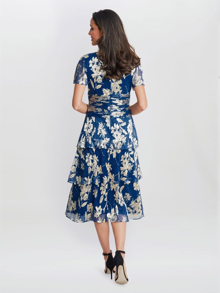 Gina Bacconi Simone Foil Printed Tiered Dress - Image 2 of 5