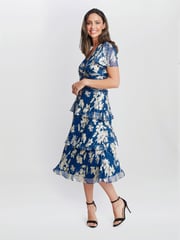 Gina Bacconi Simone Foil Printed Tiered Dress - Image 3 of 5