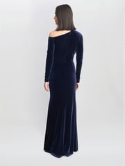 Gina Bacconi Blue Tess Velvet Off Shoulder Dress - Image 2 of 6