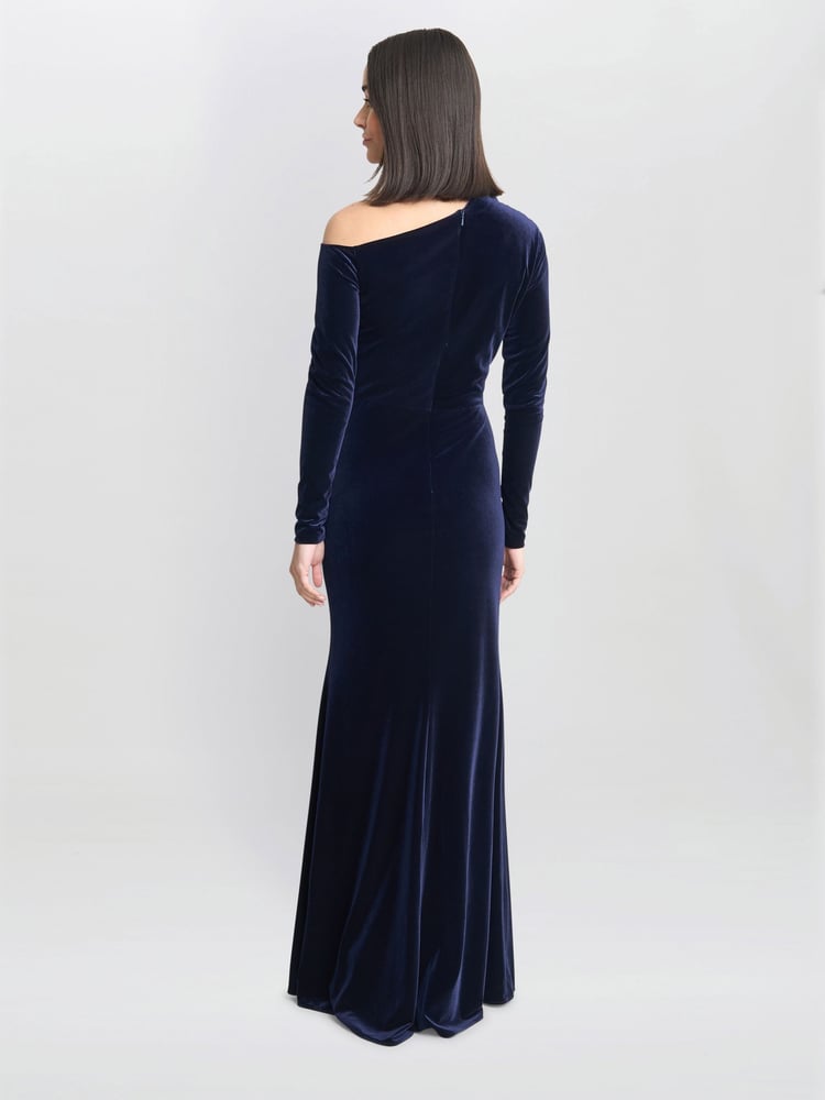 Gina Bacconi Blue Tess Velvet Off Shoulder Dress - Image 2 of 6