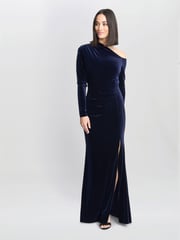 Gina Bacconi Blue Tess Velvet Off Shoulder Dress - Image 5 of 6