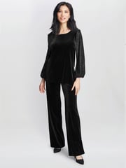Gina Bacconi Ines Velvet Black Blouse With Illusion Bubble Sleeves - Image 3 of 6