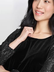 Gina Bacconi Ines Velvet Black Blouse With Illusion Bubble Sleeves - Image 4 of 6