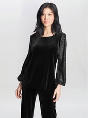 Gina Bacconi Ines Velvet Black Blouse With Illusion Bubble Sleeves - Image 5 of 6
