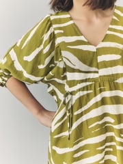 Green/White Spot Volume Sleeve Tie Mini Dress - Image 3 of 6
