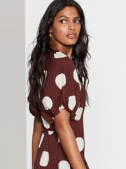 Chocolate Brown Spot Print Puff Sleeve Midi Dress - Image 3 of 3