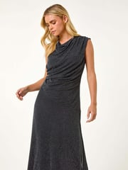 Roman Black Petite Sparkle Stretch Drape Dress - Image 2 of 5