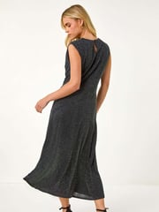 Roman Black Petite Sparkle Stretch Drape Dress - Image 3 of 5