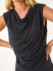 Roman Black Petite Sparkle Stretch Drape Dress - Image 5 of 5