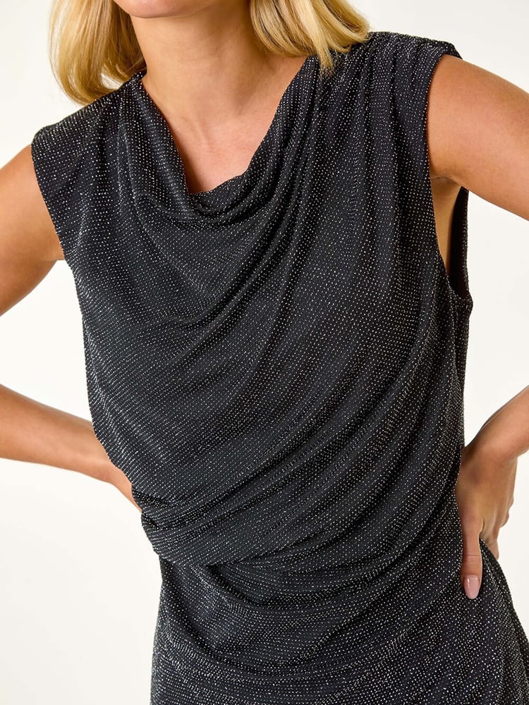 Roman Black Petite Sparkle Stretch Drape Dress - Image 5 of 5
