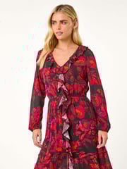 Roman Red Petite Floral Frill Detail Dress - Image 3 of 6
