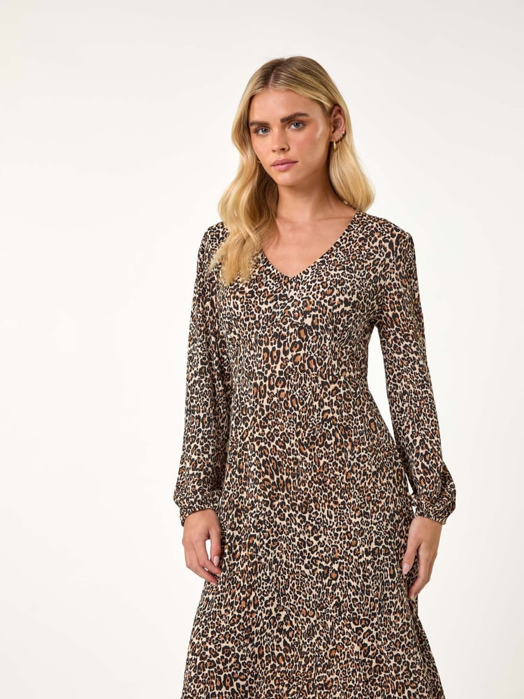 Roman Black Petite Plisse Animal Frill Dress - Image 1 of 6