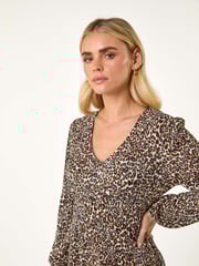 Roman Black Petite Plisse Animal Frill Dress - Image 5 of 6