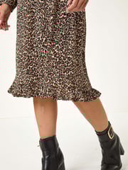 Roman Black Petite Plisse Animal Frill Dress - Image 6 of 6