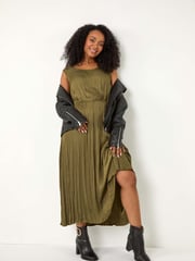 Roman Green Petite Crush Pleat Midi Dress - Image 1 of 6
