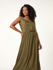 Roman Green Petite Crush Pleat Midi Dress - Image 3 of 6