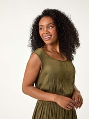 Roman Green Petite Crush Pleat Midi Dress - Image 5 of 6