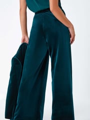 Roman Green Petite Wide Leg Velvet Stretch Trousers - Image 3 of 5