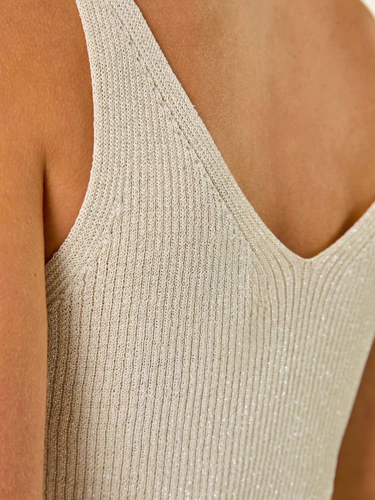 Roman Natural Ribbed Shimmer Knit Vest - Image 7 of 7