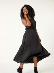 Roman Black Petite Crush Pleat Midi Dress - Image 1 of 5