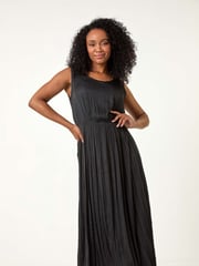 Roman Black Petite Crush Pleat Midi Dress - Image 2 of 5