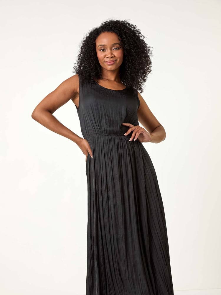 Roman Black Petite Crush Pleat Midi Dress - Image 2 of 5
