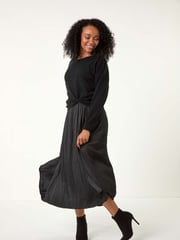 Roman Black Petite Crush Pleat Midi Dress - Image 4 of 5