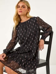 Roman Black Petite Metallic Jacquard Dress - Image 1 of 5
