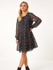 Roman Black Petite Metallic Jacquard Dress - Image 2 of 5