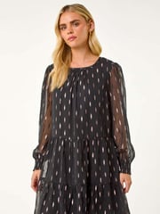 Roman Black Petite Metallic Jacquard Dress - Image 4 of 5