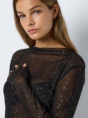 NOISY MAY Black Long Sleeve Star Print Rhinestone Mesh Top - Image 4 of 4