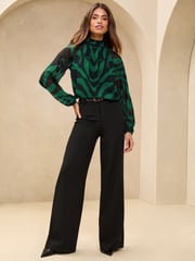 Lipsy Green Print High Neck Blouson Blouse - Image 2 of 4
